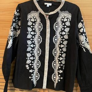 Elegant Black and White Embroidered Blouse